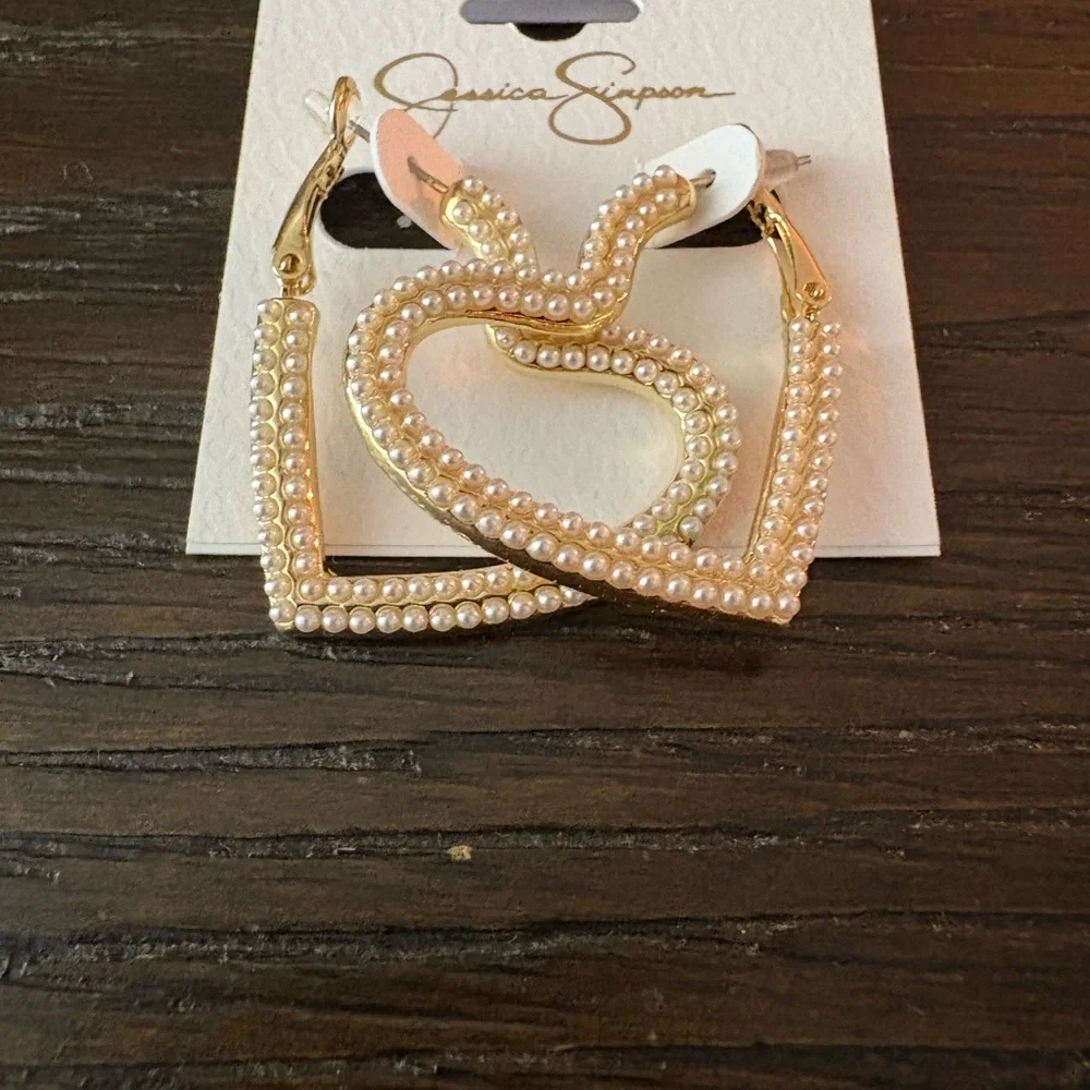 NEW Jessica Simpson Gold and Pearl Hoop Earrings